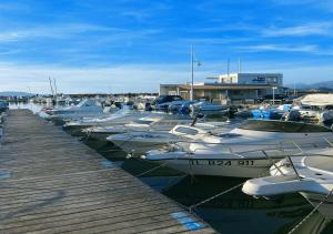 Er liggen boten in een jachthaven. bij F1 bas de Villa, calme, proche plage et commerces in Le Pradet