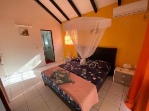 een slaapkamer met een bed met een klamboe bij Gites VASSEAUX in Capesterre-Belle-Eau +48 foto's