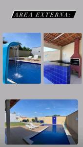 a collage of three pictures of a swimming pool at Nos Lençóis Dunas Residence 9 in Santo Amaro