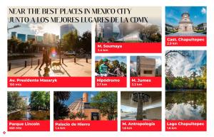 un collage de fotos de diferentes lugares en la ciudad de México en Casa Masaryk by Kukun, en Ciudad de México