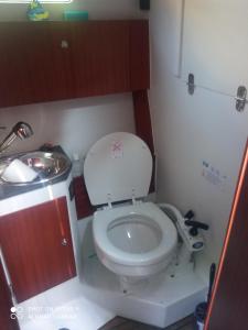 un piccolo bagno con servizi igienici e lavandino di Jacht elektryczny bez patentu a Solina