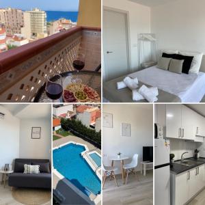 a collage of photos of a apartment with a pool at Estudio Oceanview Torre del Mar in Torre del Mar