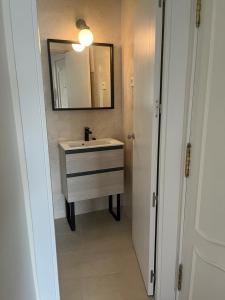 a bathroom with a sink and a mirror at Hiruanaiek puerto Bermeo in Bermeo