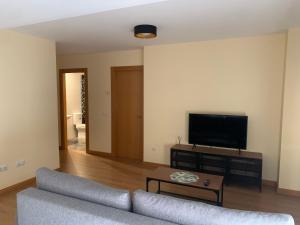 uma sala de estar com um sofá e uma televisão de ecrã plano em Casa Cristina - Rioja - I em Cenicero
