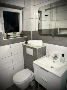 Et badeværelse på DeLuxe - Apartment ' Andrei 2 ' - Neu in Neuburg an der Donau mit Klimaanlage