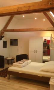 een slaapkamer met een groot bed in een kamer bij Apartment Idyle in Bornheim