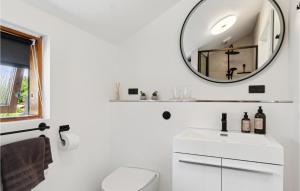 La salle de bains est pourvue d'un lavabo blanc et d'un miroir. dans l'établissement 1 Bedroom Lovely Home In Holbk, à Holbæk