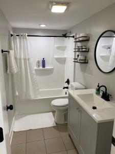 シカゴにあるStylish Urban Retreat 3 Bedroom Newly Remodeledの白いバスルーム(トイレ、シンク付)