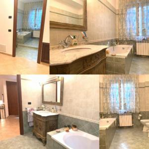 a collage of three pictures of a bathroom at B&B Monte Acuto in Cantiano