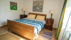 1 dormitorio con 1 cama y 2 mesitas de noche en Three Little Birds Suite, en Plaški