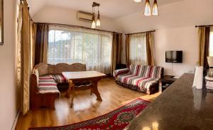 a living room with a couch and a table at Casa De Vacanta Elena in Sinaia