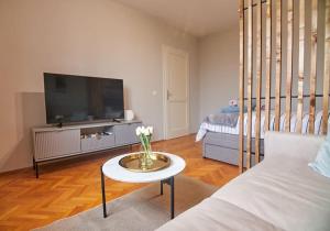 Televisyen dan/atau pusat hiburan di Apartment Bigeste - free parking - 2 minute walk to the beach - superfast wifi