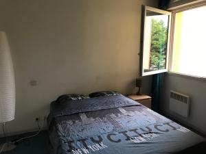 a bedroom with a bed and a window at Appartement Toulouse Jardin St Martin in Toulouse