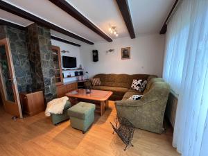 sala de estar con sofá y mesa en Vineyard cottage Pri Krakaru, en Dragatuš