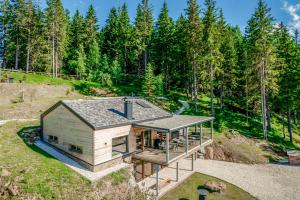 een uitzicht over een huis in het bos bij Brandlalm Chalets in Gundisch