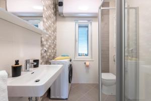 a bathroom with a sink and a toilet and a shower at Holiday home Perko in Dunave Krajnje +34 photos