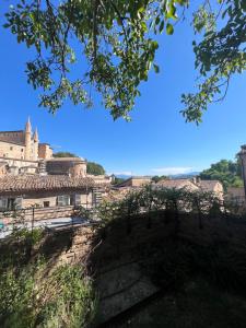 Urbino Apartment - Torricini View في أوربينو: اطلالة على قلعة من تحت شجرة