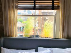 uma janela com dois vasos de plantas num quarto em Your Private Hoxton Apartment Sleeps 3 London Zone 1 em Londres