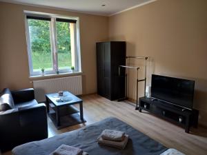 Televízia a/alebo spoločenská miestnosť v ubytovaní Apartament Górski