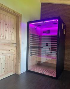 - un grand aquarium avec des lumières violettes dans l'établissement Das Landchalet, à Steinwiesen