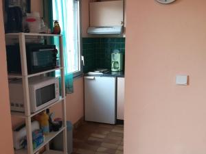a small kitchen with a microwave oven and a microwave at Studio Vieux-Boucau-les-Bains, 1 pièce, 2 personnes - FR-1-379-32 in Vieux-Boucau-les-Bains