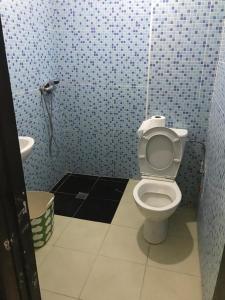 丹吉爾的住宿－Appartement Familial Proche Aeroport Bab Andalous Tanger，一间带卫生间和水槽的浴室