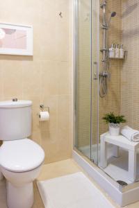 a bathroom with a toilet and a glass shower at TwinSuites Malaga in Málaga