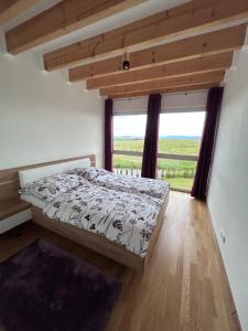 a bedroom with a bed and a large window at Vila Luxury in Nová Lesná