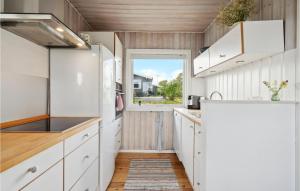 福堡的住宿－Beautiful Home In Faaborg With Kitchen，厨房配有白色橱柜和窗户。