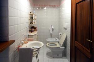 La petite salle de bains est pourvue de toilettes et d'un lavabo. dans l'établissement Villa Piera, à Belluno