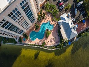 an aerial view of a beach in front of buildings at Lovers Key Resort 601 in Fort Myers Beach