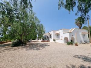 una grande casa bianca con alberi di fronte di Villa Lido with pool and garden a Lido Marini