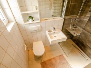 ein Bad mit einem WC, einem Waschbecken und einer Dusche in der Unterkunft Holiday Home Hochwald by Interhome in Dittishausen