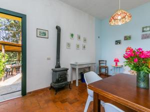 jadalnia z piecem opalanym drewnem i stołem w obiekcie Apartment Rosa by Interhome w mieście Casa il Tesorino +22 zdjęcia