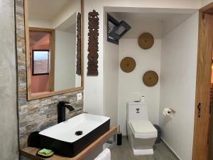 a bathroom with a sink and a toilet at Le Jardin Exotique Hotel in Antsiranana