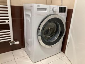ヴァルチツェにあるApartman Valticeの白い洗濯機(バスルーム内)