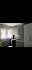 ボローニャにあるAmendola Apartmentの白いキャビネットとシンク付きのキッチン