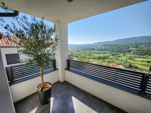 una planta en una olla en un balcón con vistas en Villa Capris apartments, en Koper