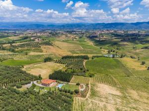 een luchtzicht op een wijngaard in de heuvels met een stad op de achtergrond bij Apartment Casalsole-3 by Interhome in Cerreto Guidi