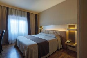 um quarto de hotel com uma cama e uma janela em Hotel Velino em Avezzano