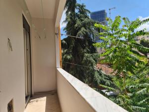 een balkon met uitzicht op een plant bij Quiet & spacious city center apartment - 4 min walk in Tirana