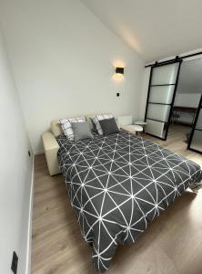 1 dormitorio con 1 cama en blanco y negro y 1 sofá en appartement centre Vannes en Vannes