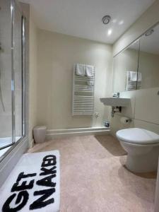 a bathroom with a toilet and a sink at Paramount city living 105 in Swindon