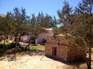 a brick oven in a yard with trees at Apartamentos Vista Vedrá in La Savina