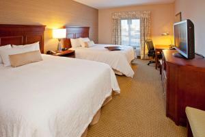 a hotel room with two beds and a flat screen tv at Hampton Inn Detroit/Auburn Hills-North in Auburn Hills