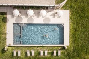 an overhead view of two people swimming in a swimming pool at Residence Hirzer in Lagundo