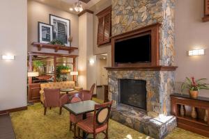 sala de estar con chimenea y TV de pantalla plana en Hampton Inn & Suites Florence-North-I-95, en Florence