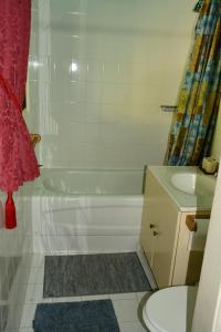 a bathroom with a tub and a toilet and a sink at Triple Room Bed and Breakfast main House in Guillet