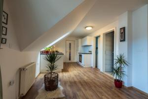 a hallway with two potted plants in a house at UpArt Bled in Bled