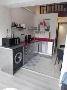 a kitchen with a washer and a washing machine at CHARMANTE VILLA HELIOVILLAGE CAMP NATURISTE in Cap d'Agde